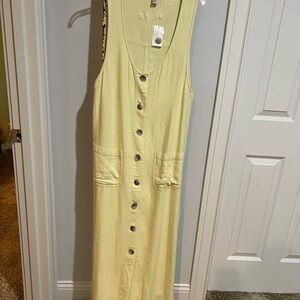 Chico's Light Yellow Maxi Dress with Button Front